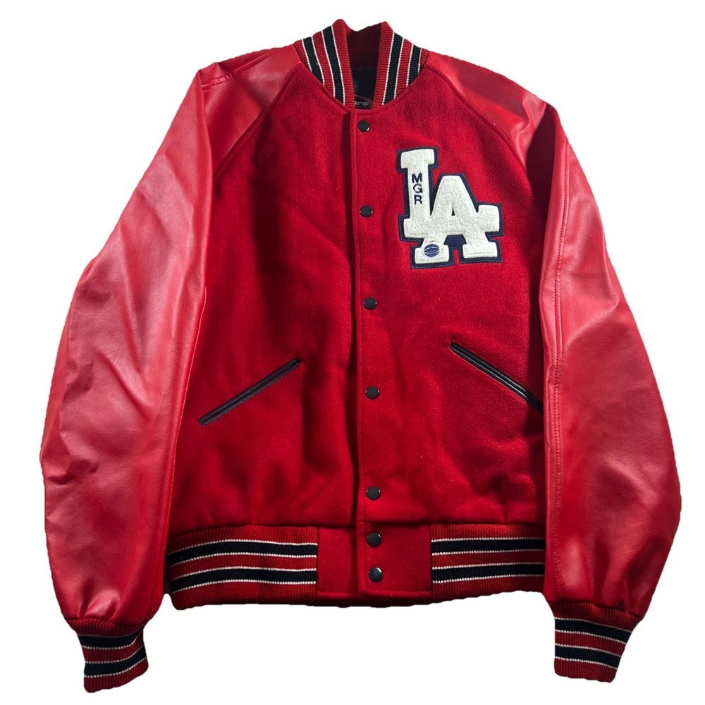 Powers Varsity Men's M Red and Navy Blue Varsity‎ Jacket Embroidered Letters LA